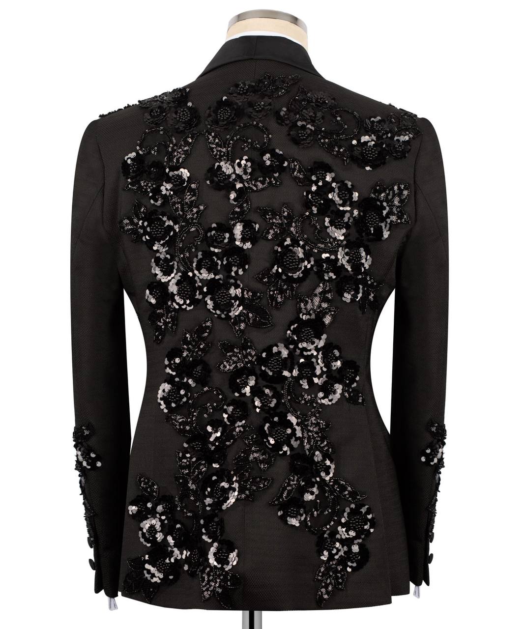 Black Sequin Floral Pattern Tuxedo