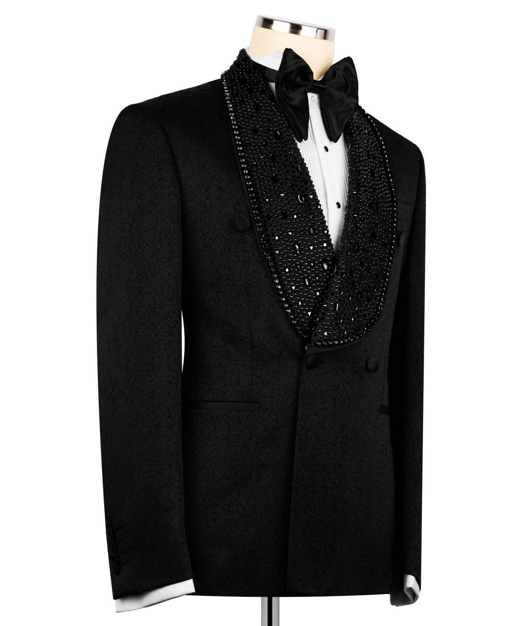 Stone Embellished Belted Tuxedo