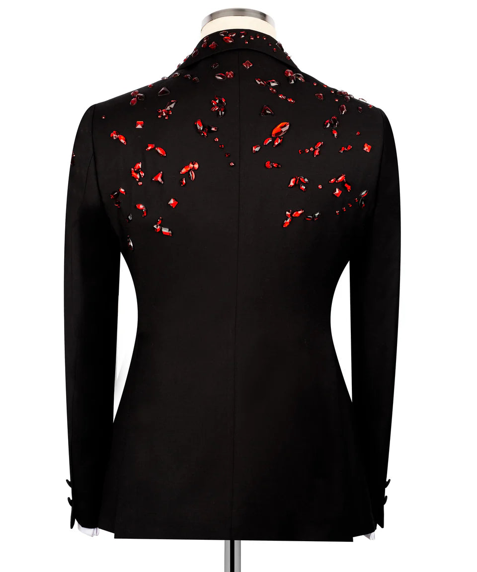 Exclusive Red Stone Embellished Tuxedo