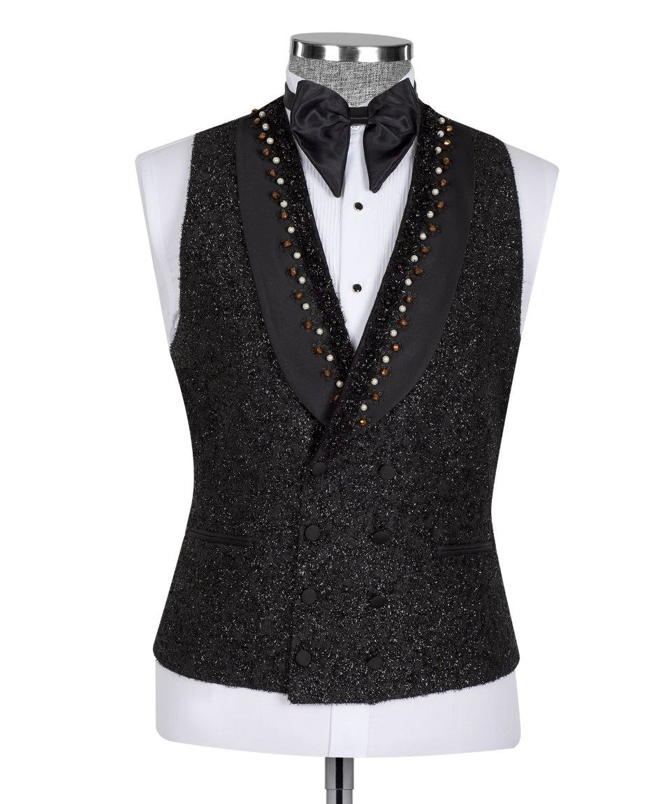 Sparkly Black Tuxedo With Stone Embroidered