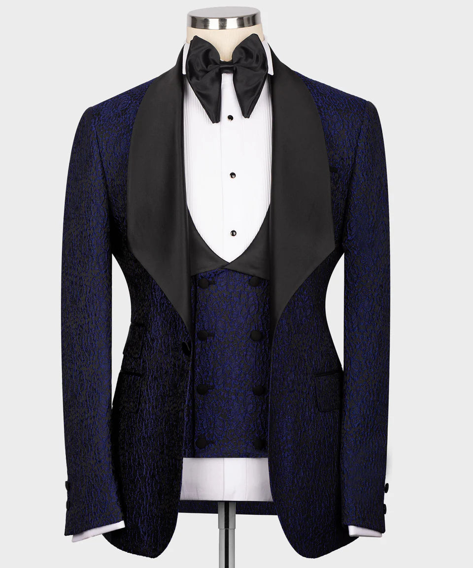 Embossed Fabric Navy Blue Tuxedo