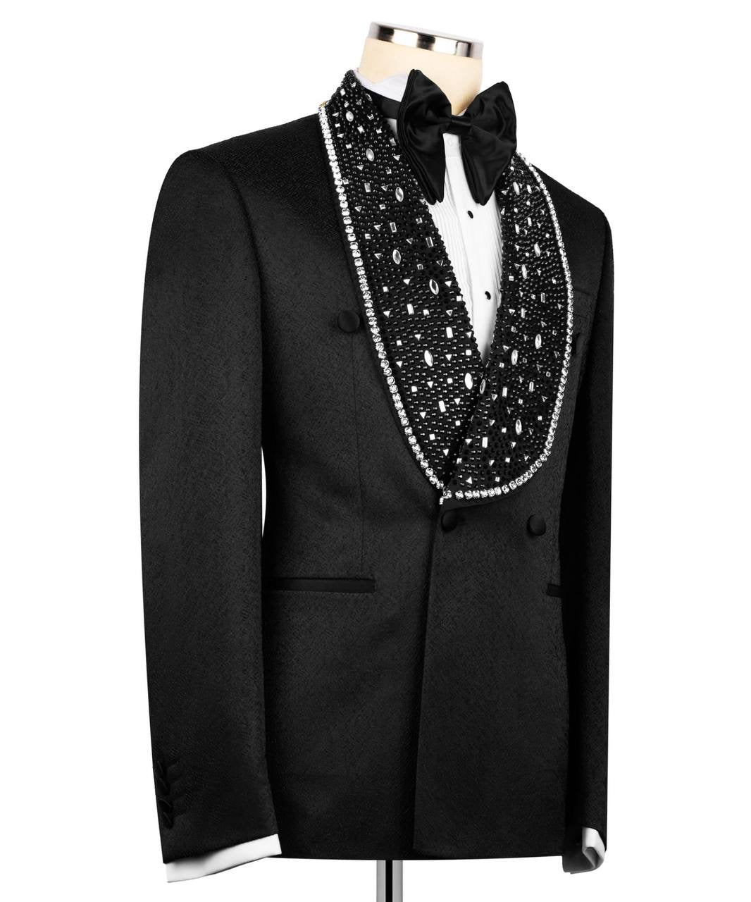 Stone Embellished Belted Tuxedo