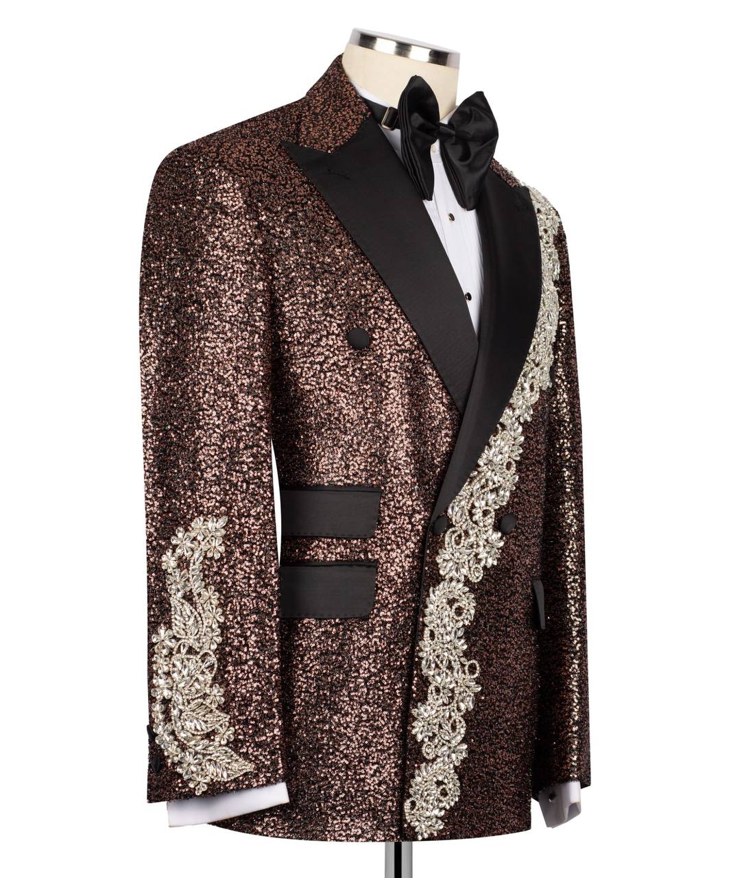 Shiny Tuxedo With Stone Embellished