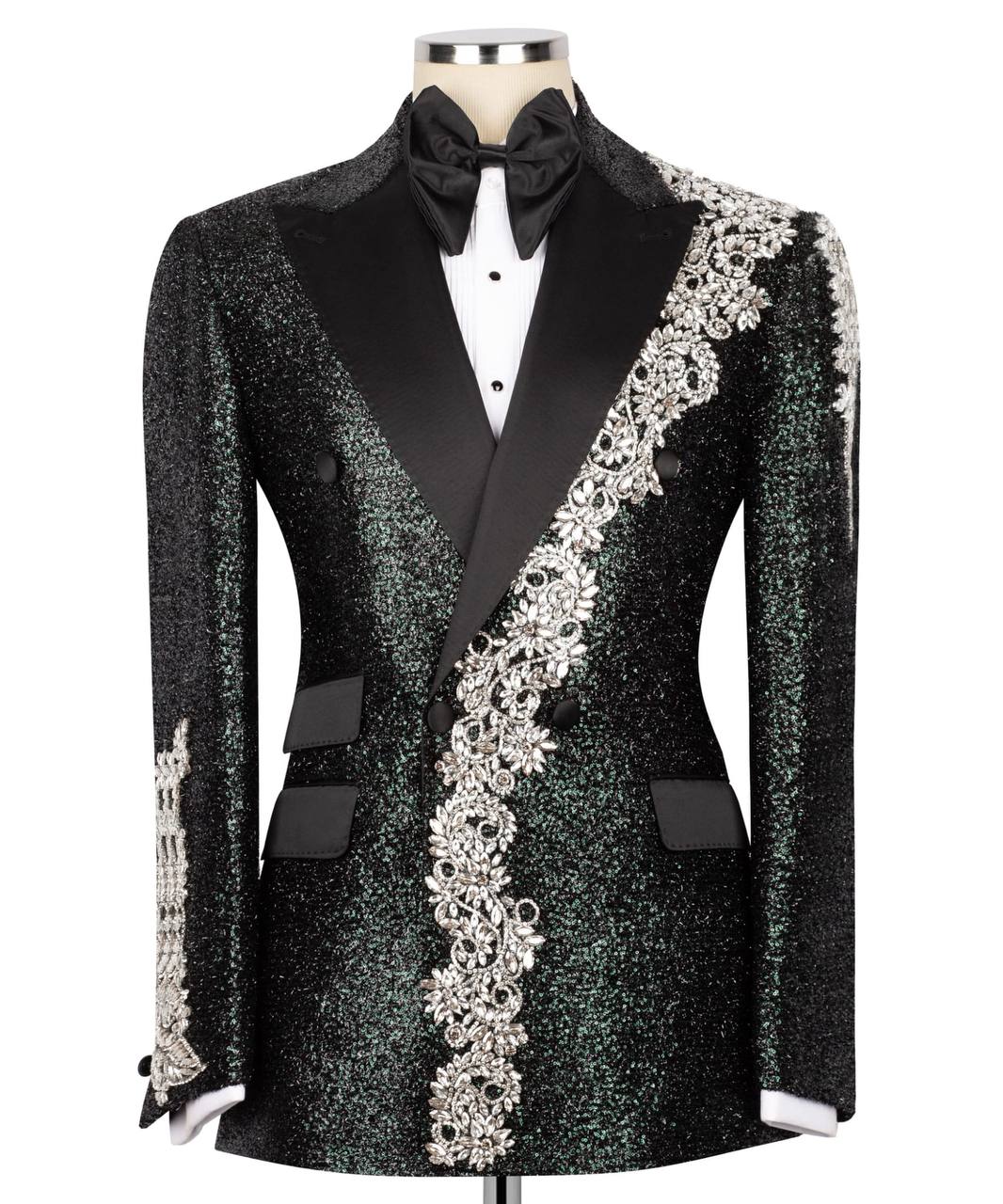 Shiny Tuxedo With Stone Embellished