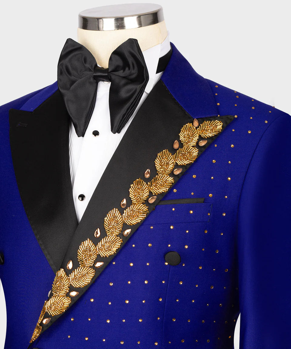 Esmoquin personalizado con diseño estampado en azul
