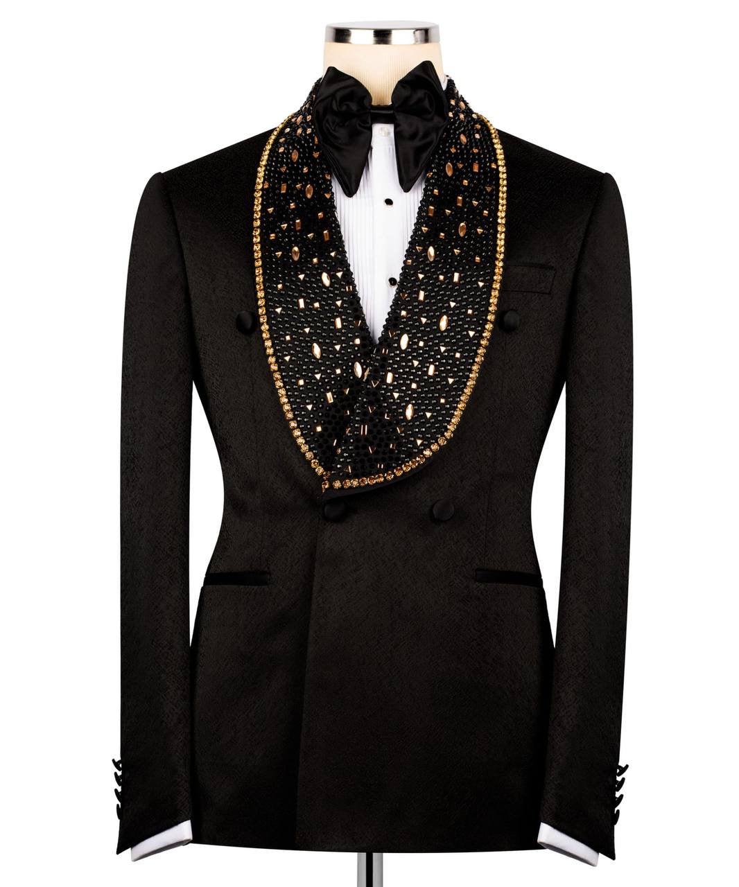 Stone Embellished Belted Tuxedo