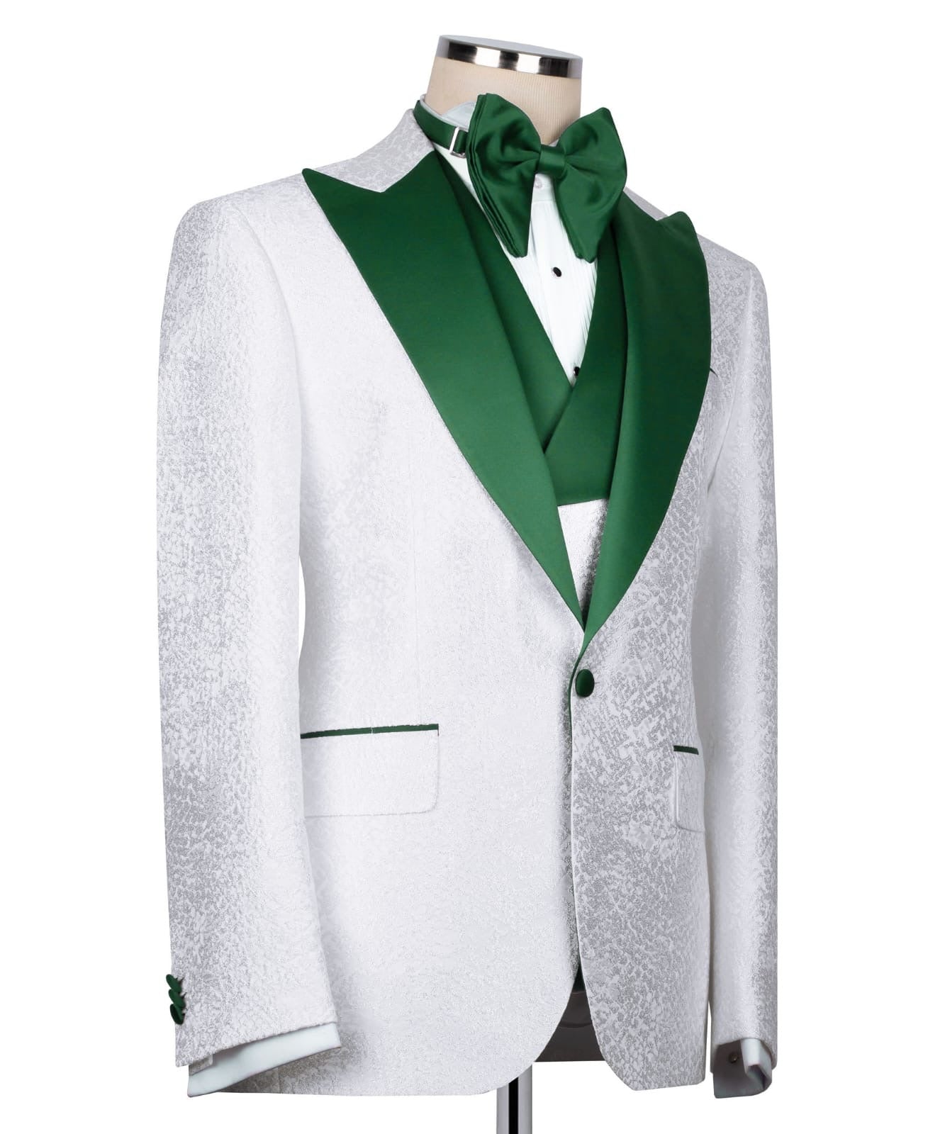 Patterned Tuxedo With Green Collar