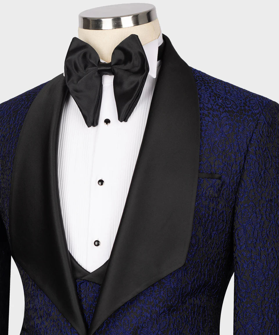 Embossed Fabric Navy Blue Tuxedo