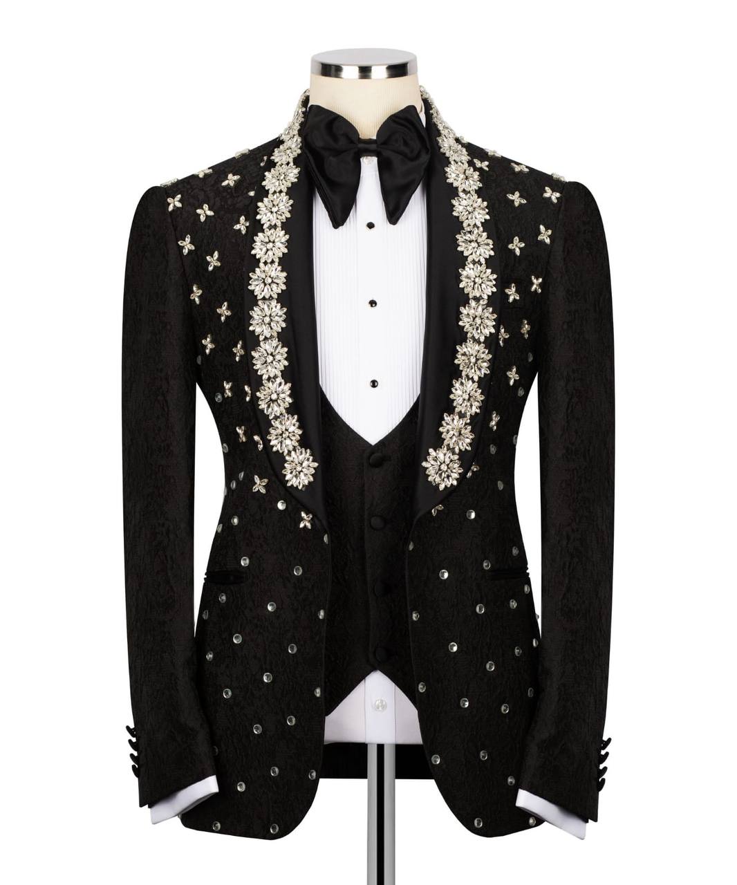 Rhinestone Embroidered Black Tuxedo