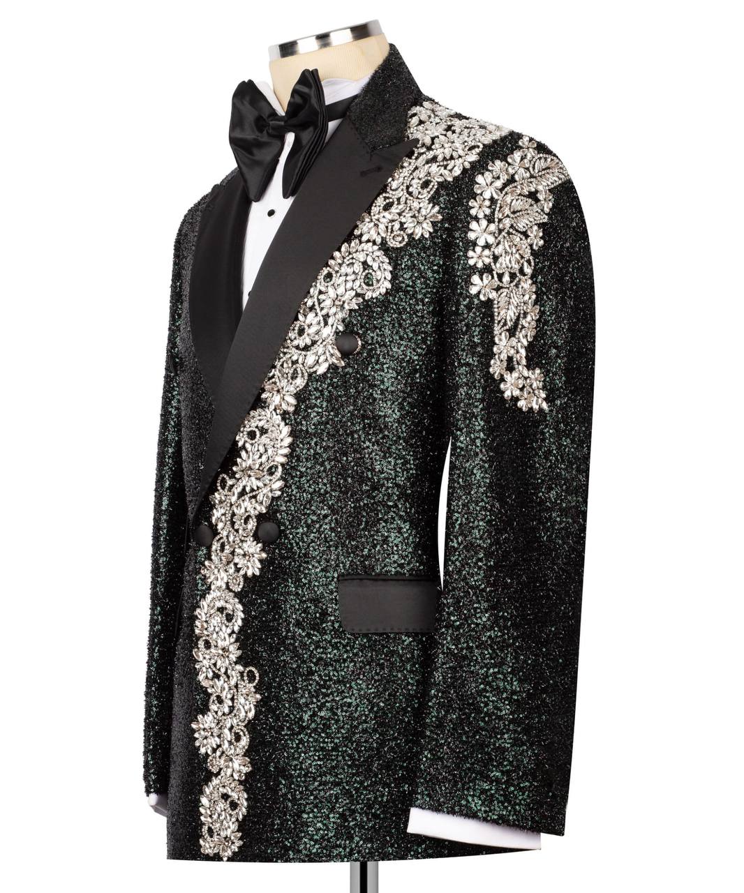 Shiny Tuxedo With Stone Embellished