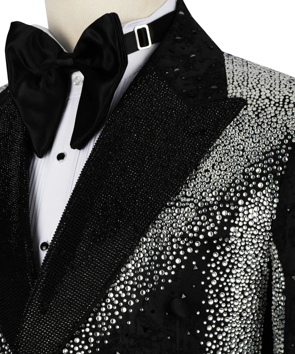 Special Design Tuxedo With Silver Stone Embroidered