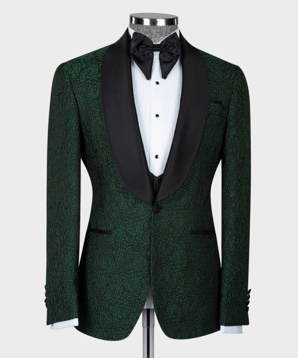 Patterned Dark Green Tuxedo Set