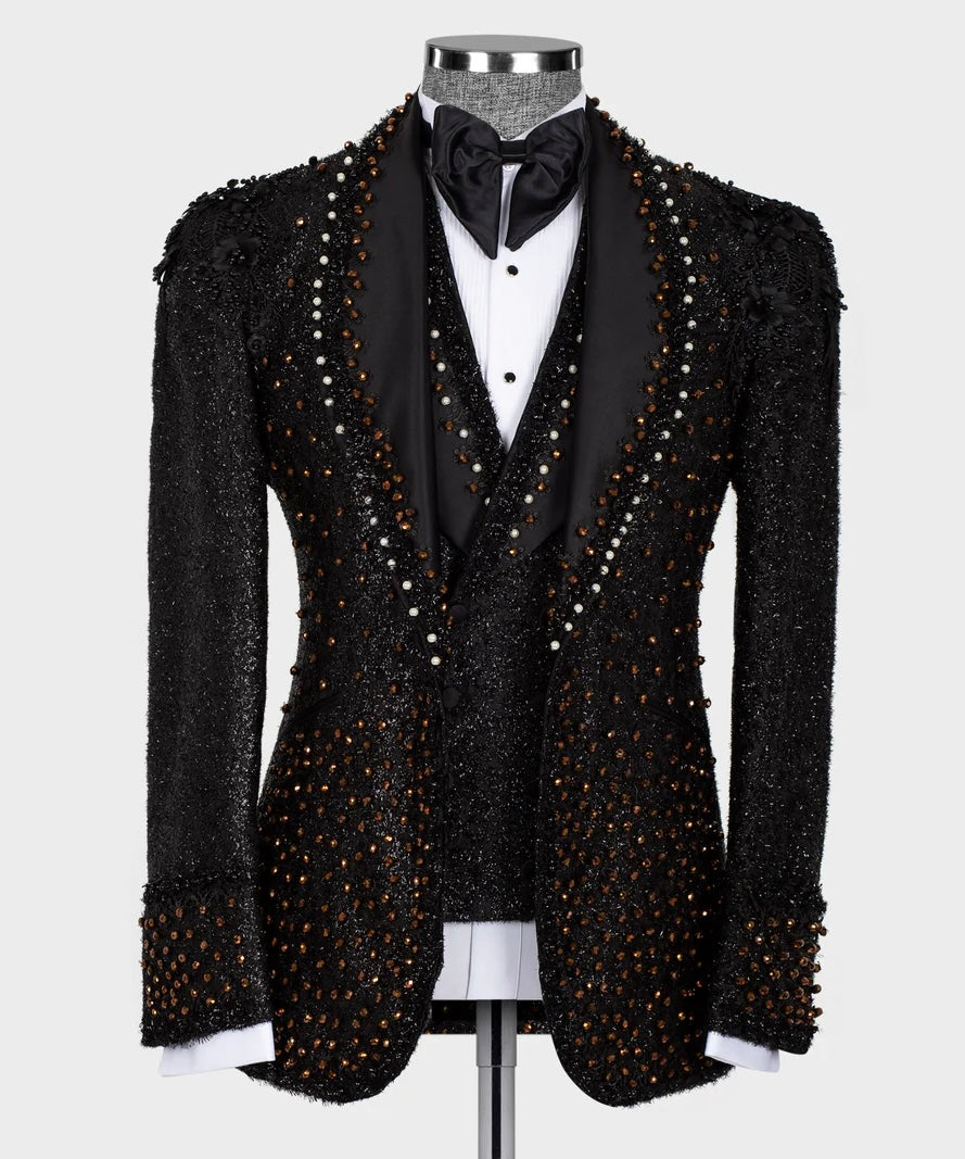 Sparkly Black Tuxedo With Stone Embroidered