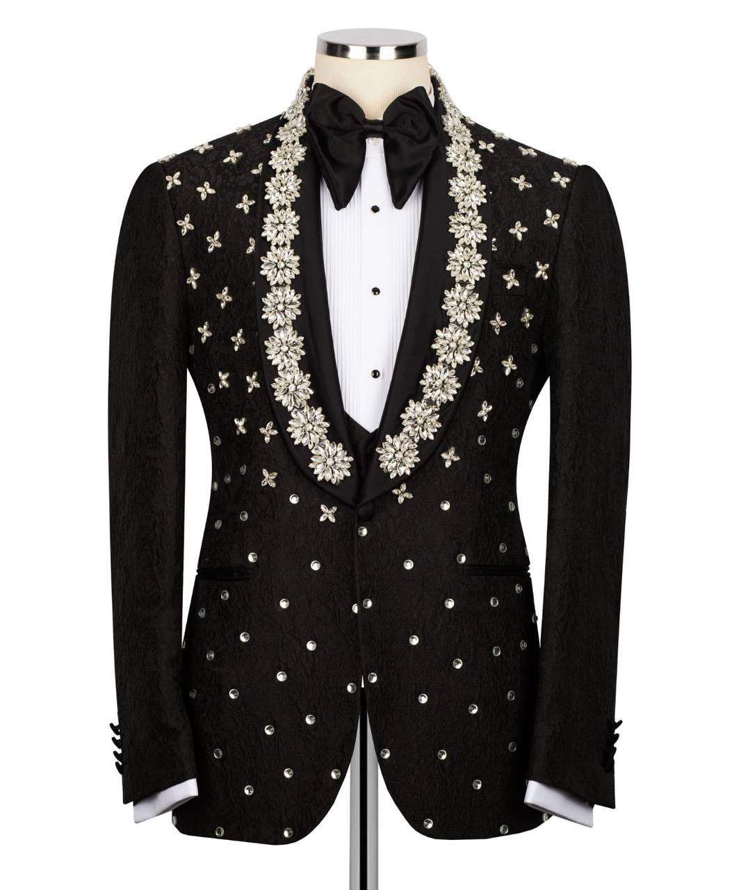 Rhinestone Embroidered Black Tuxedo