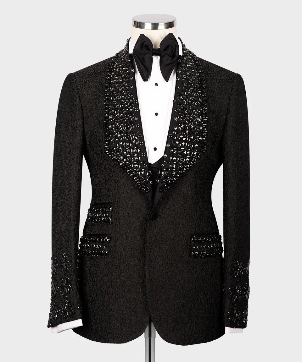 Exclusive Stone Embroidered Black Tuxedo
