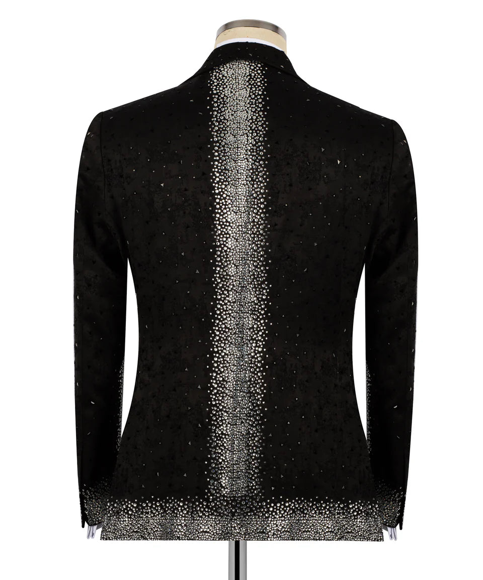 Special Design Tuxedo With Silver Stone Embroidered