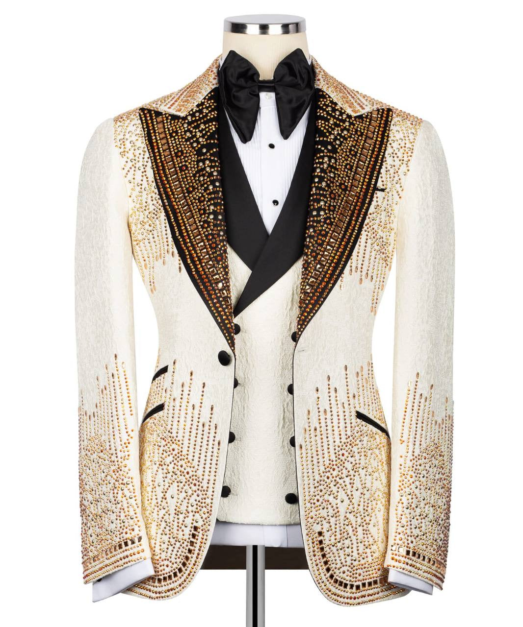 Shiny Stone Detail Cream Tuxedo Set