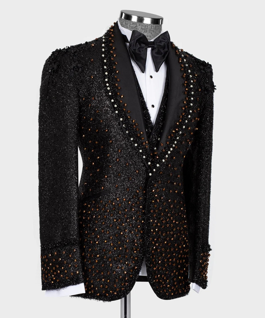 Sparkly Black Tuxedo With Stone Embroidered