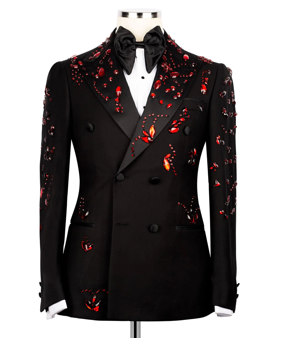 Exclusive Red Stone Embellished Tuxedo