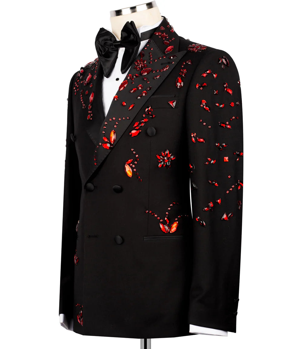 Exclusive Red Stone Embellished Tuxedo