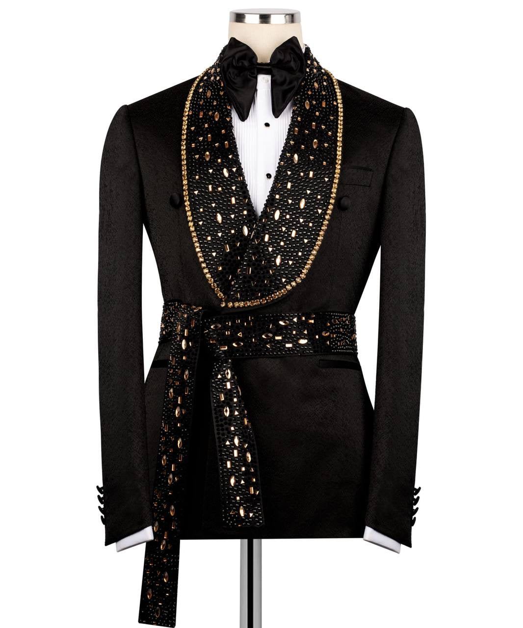 Stone Embellished Belted Tuxedo