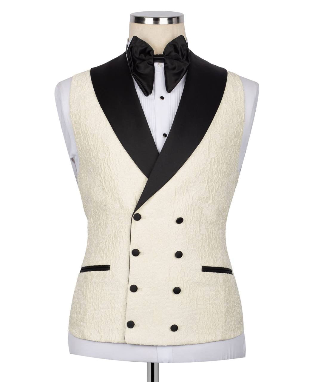 Shiny Stone Detail Cream Tuxedo Set
