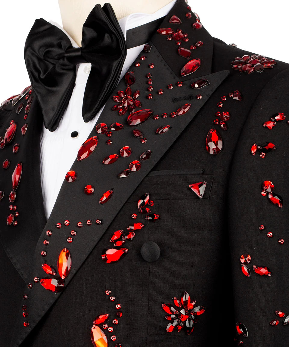 Exclusive Red Stone Embellished Tuxedo