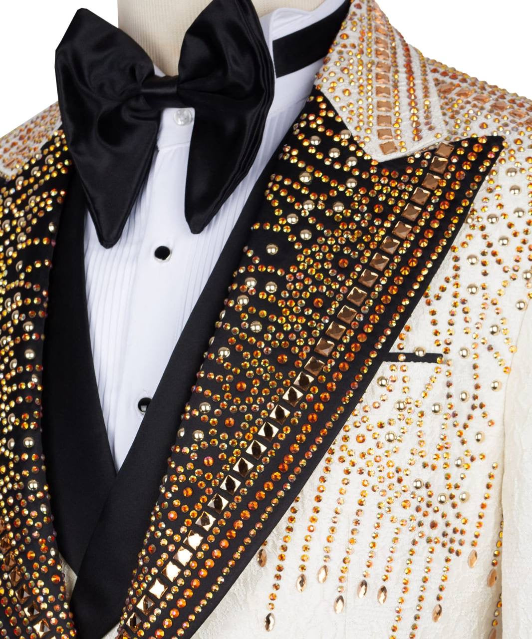 Shiny Stone Detail Cream Tuxedo Set