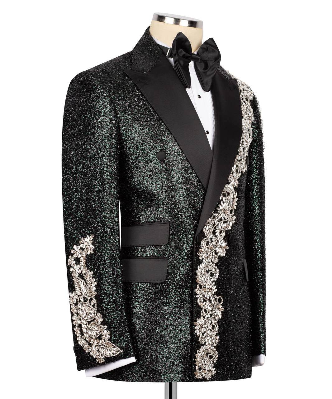 Shiny Tuxedo With Stone Embellished