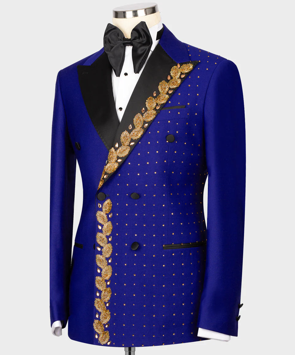 Esmoquin personalizado con diseño estampado en azul