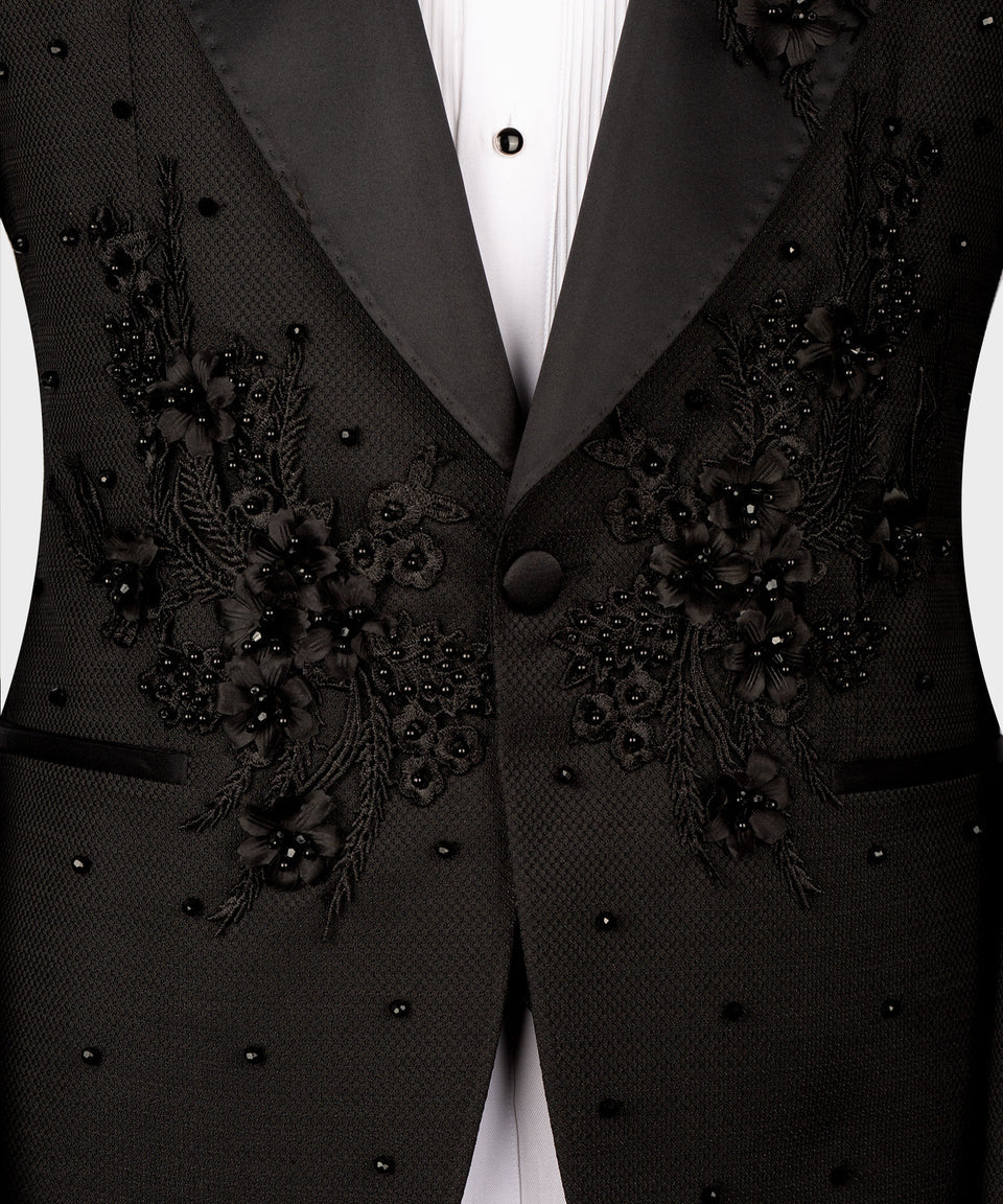 Flower Patterned Black Tuxedo