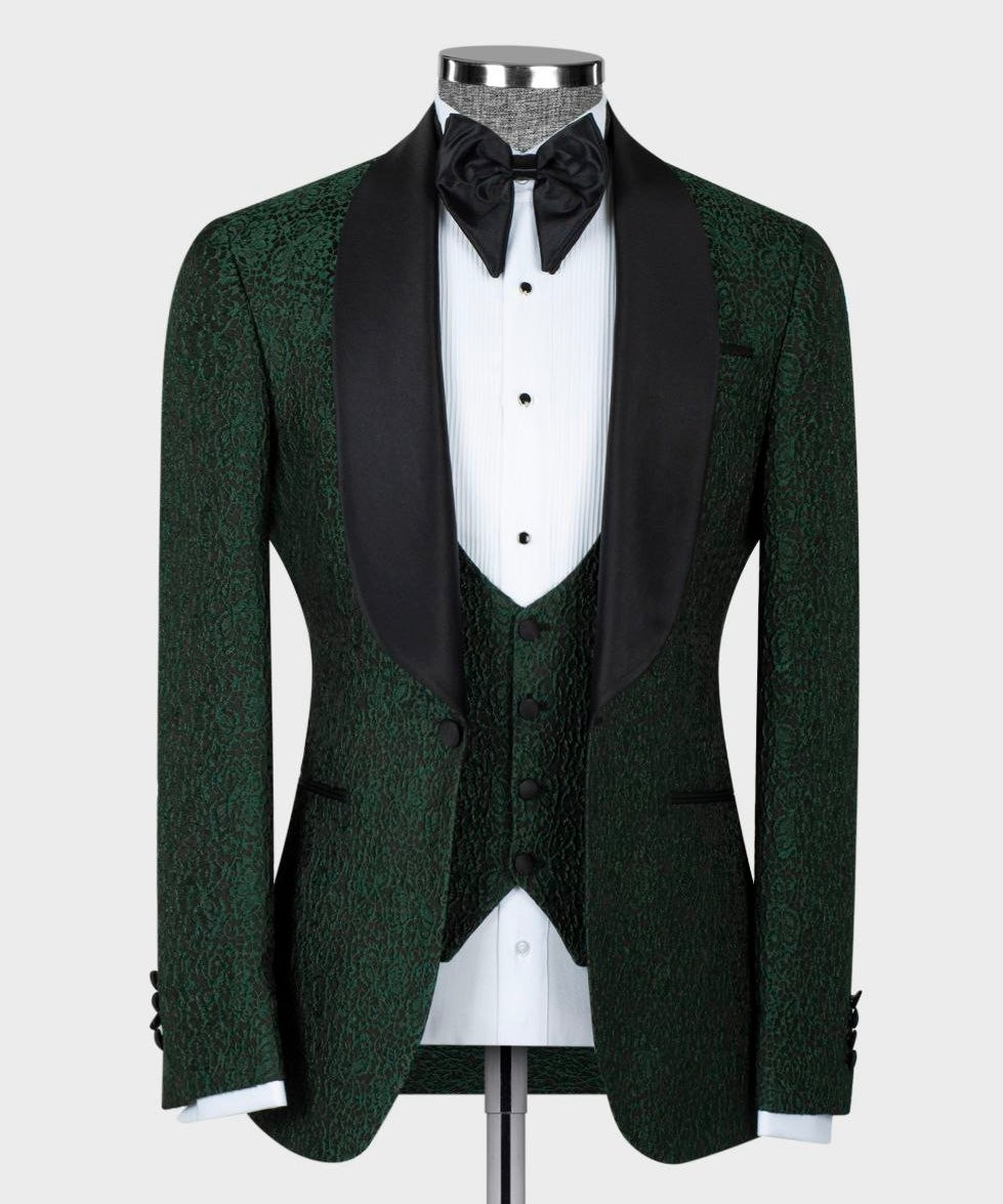 Patterned Dark Green Tuxedo Set