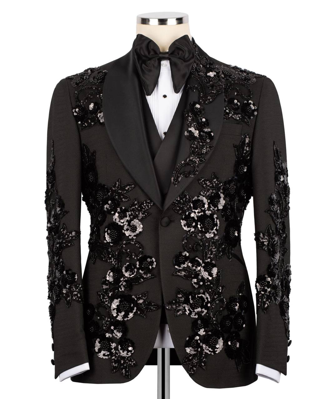 Black Sequin Floral Pattern Tuxedo