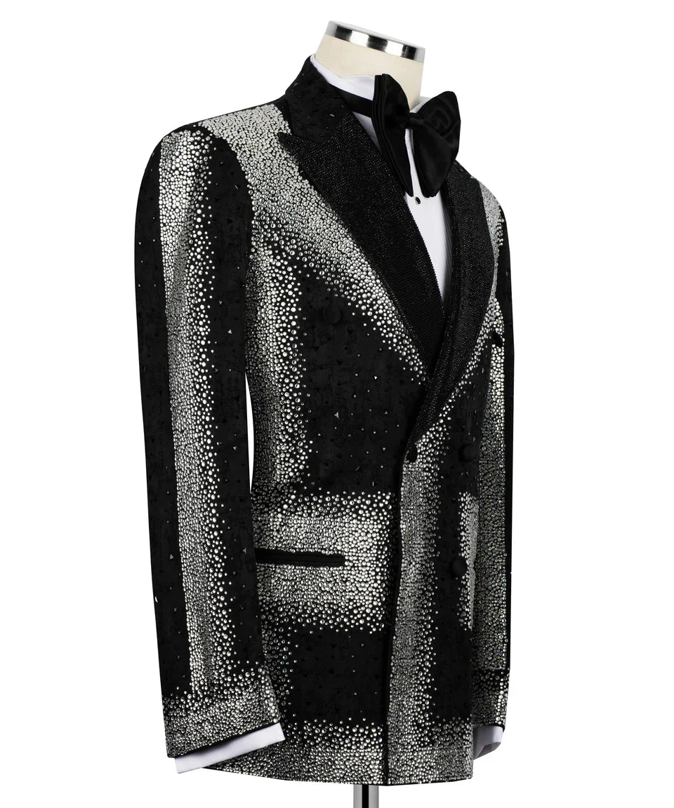 Special Design Tuxedo With Silver Stone Embroidered