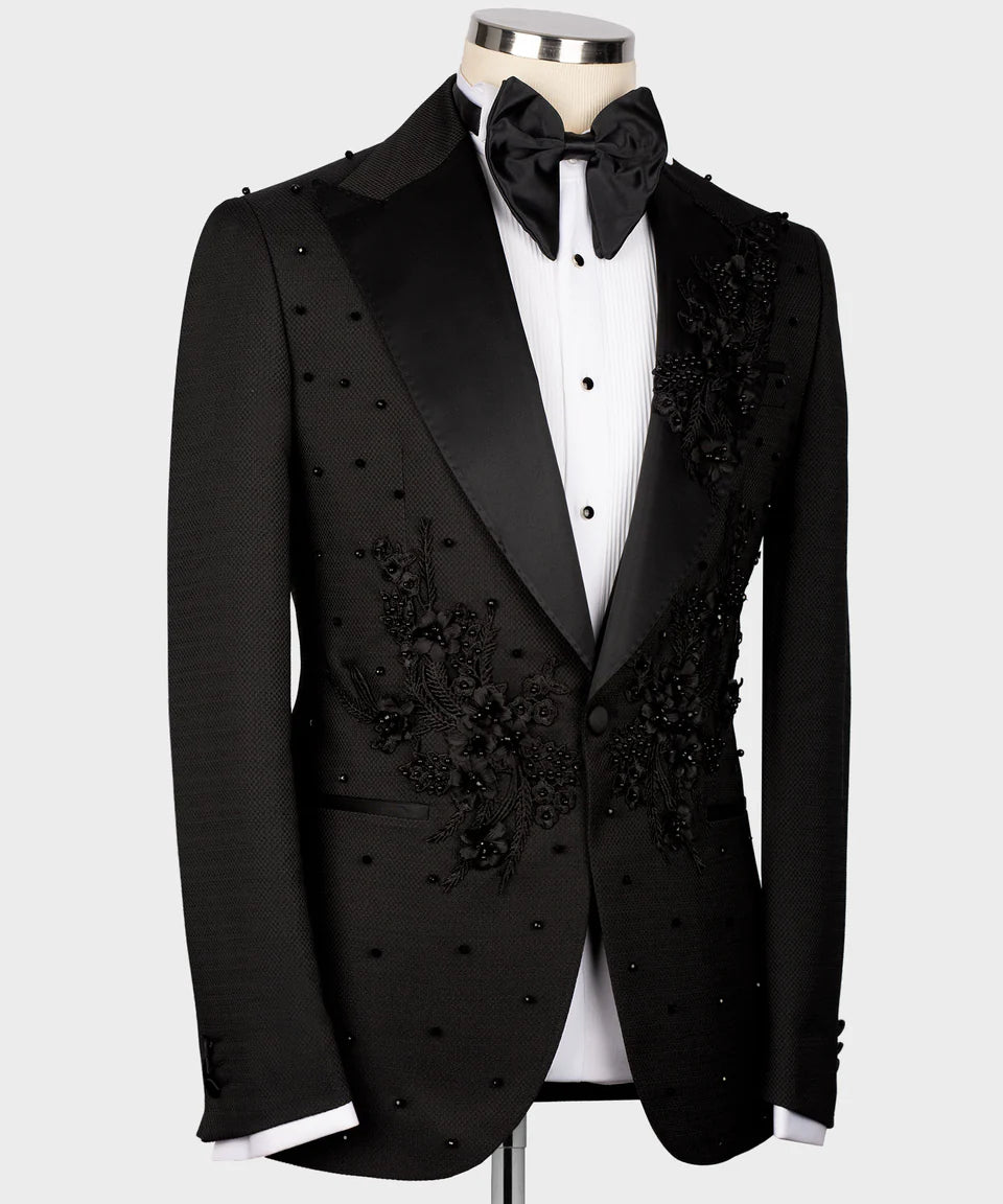 Flower Patterned Black Tuxedo