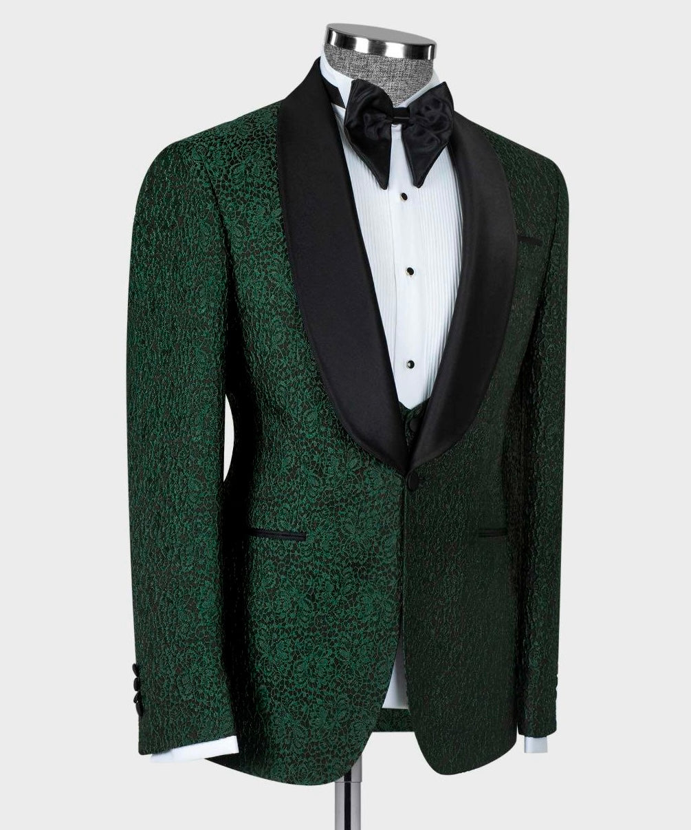 Patterned Dark Green Tuxedo Set