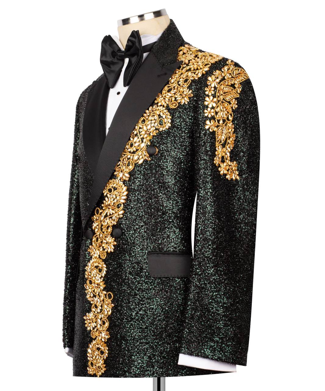 Shiny Tuxedo With Stone Embellished