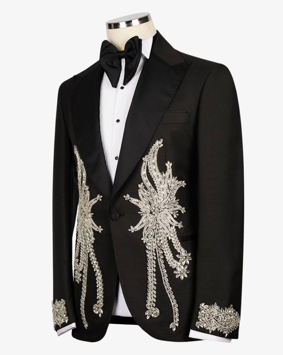 Black Tuxedo With Stones Embroidered