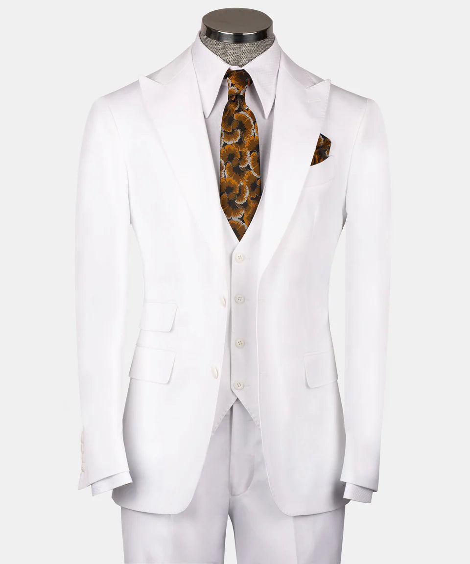 Classic Three Piece White Suit