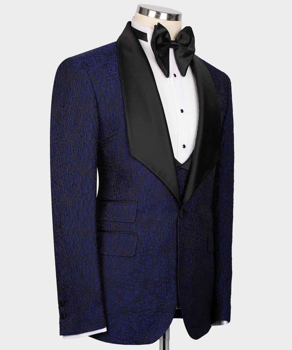 Embossed Fabric Navy Blue Tuxedo