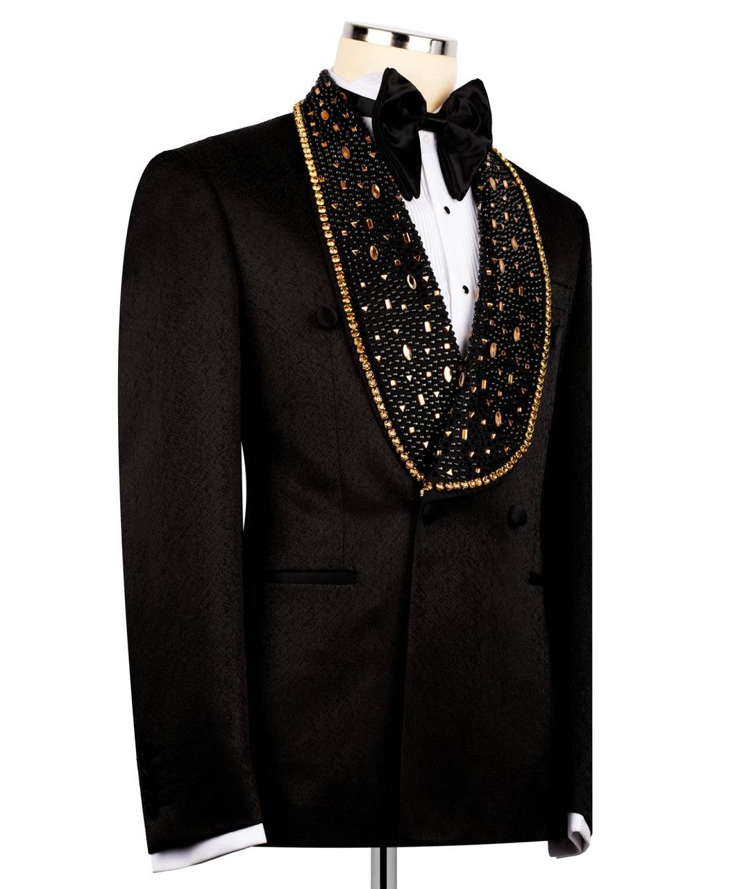 Stone Embellished Belted Tuxedo
