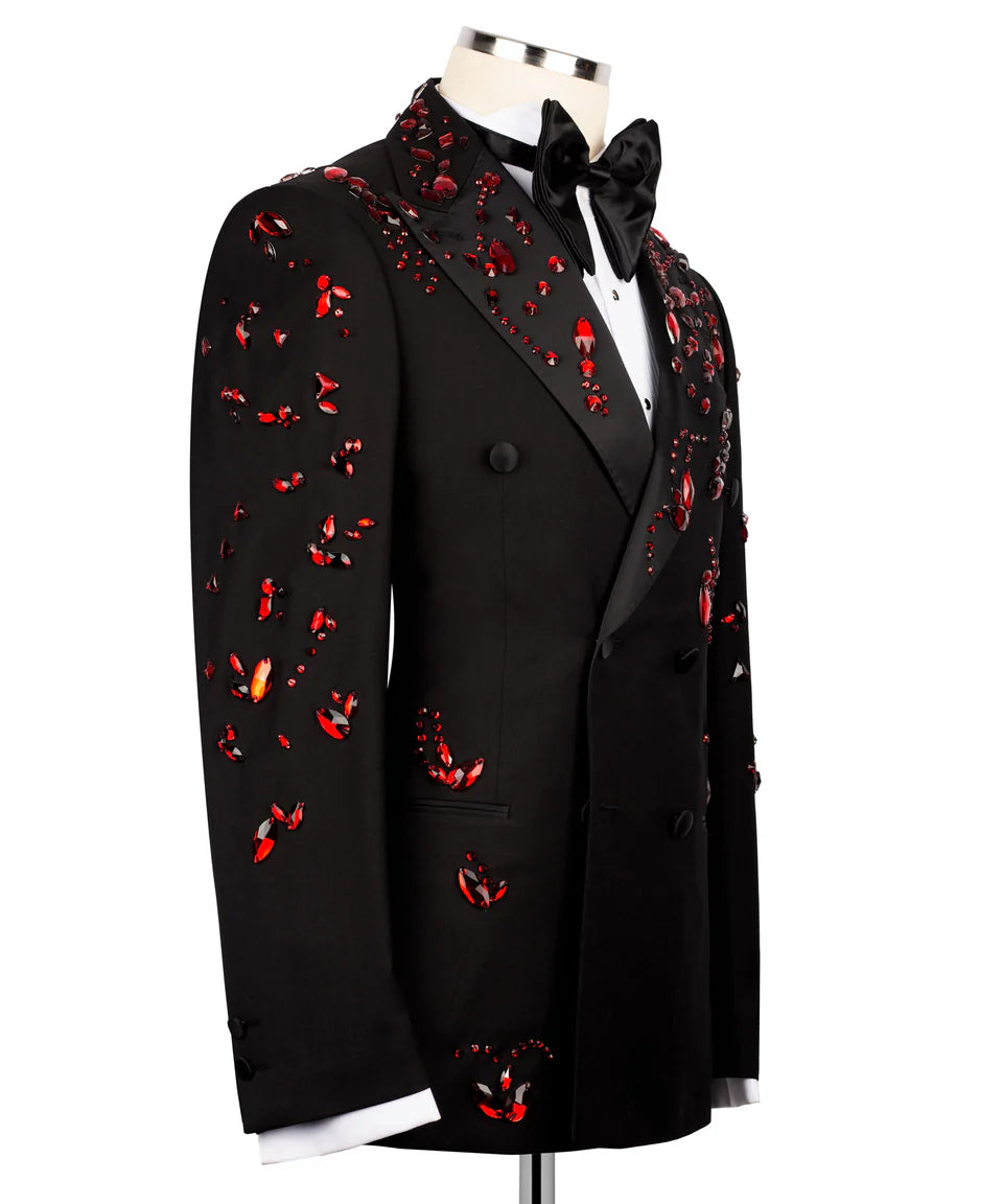 Exclusive Red Stone Embellished Tuxedo