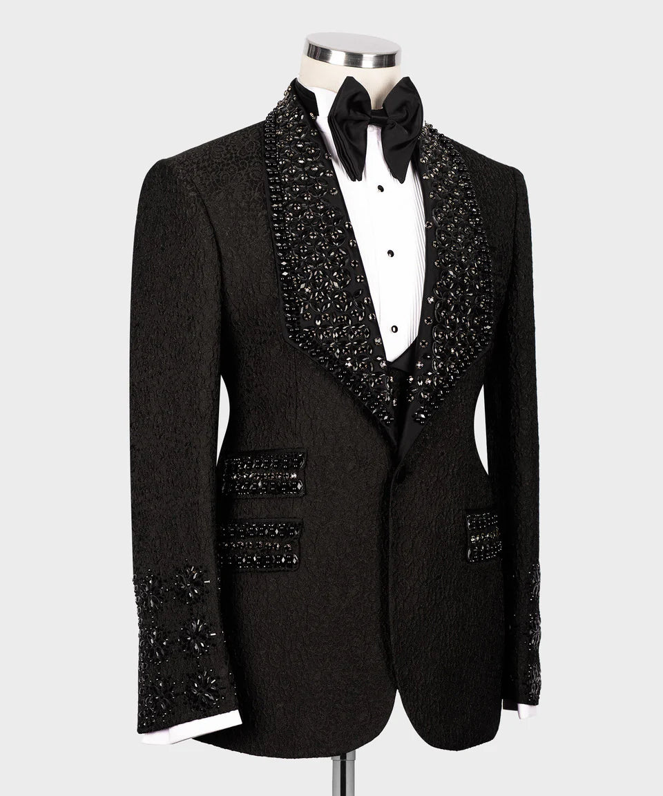 Exclusive Stone Embroidered Black Tuxedo