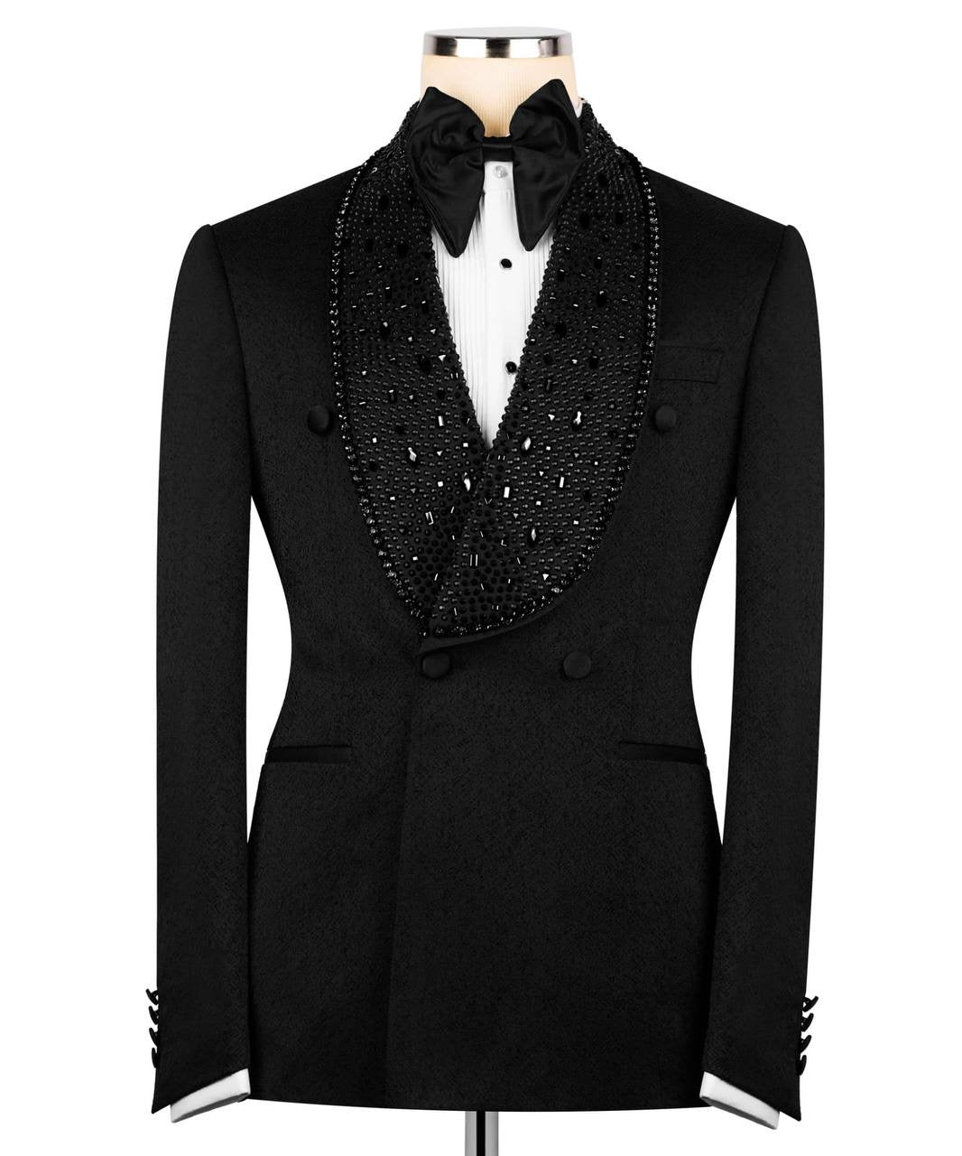 Stone Embellished Belted Tuxedo