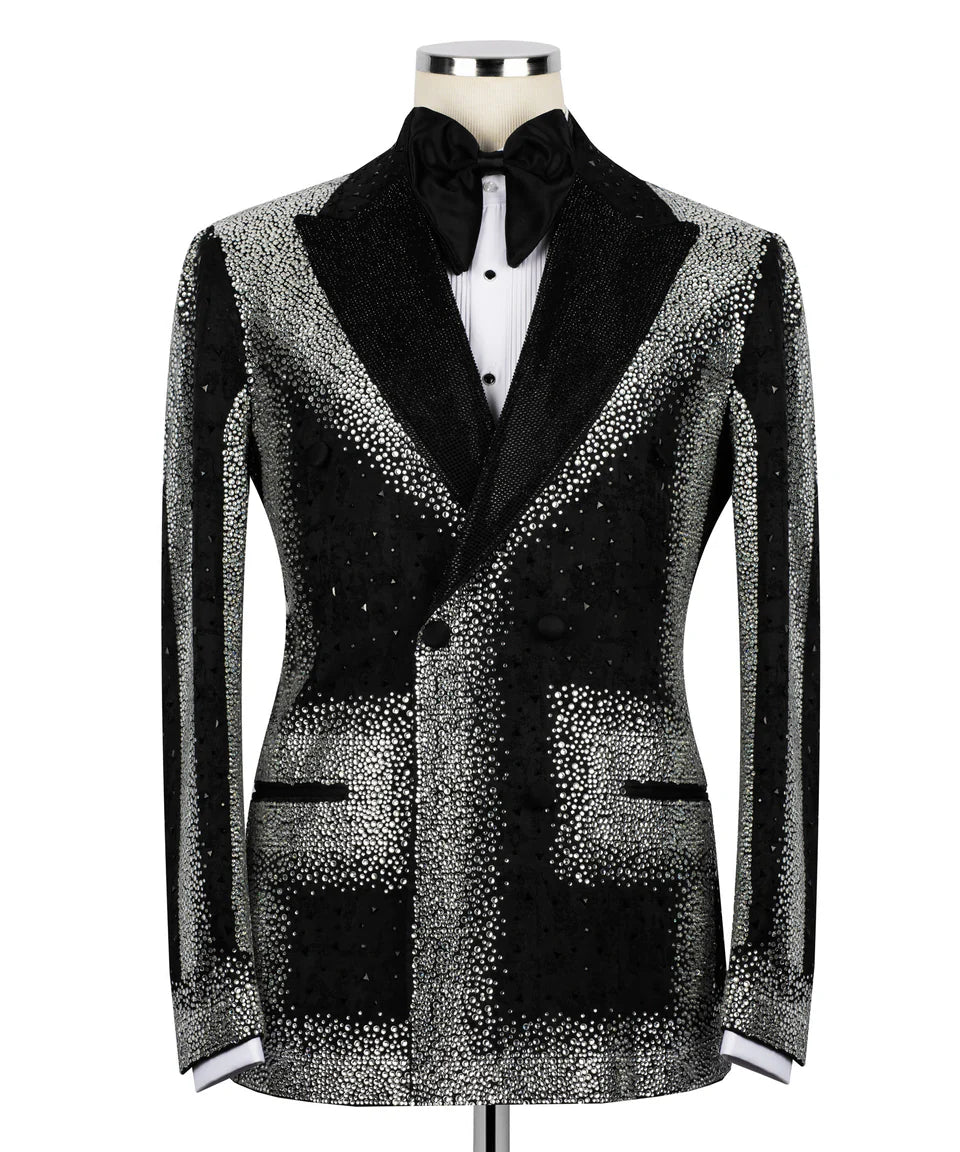 Special Design Tuxedo With Silver Stone Embroidered