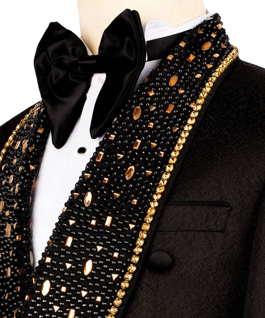 Stone Embellished Belted Tuxedo