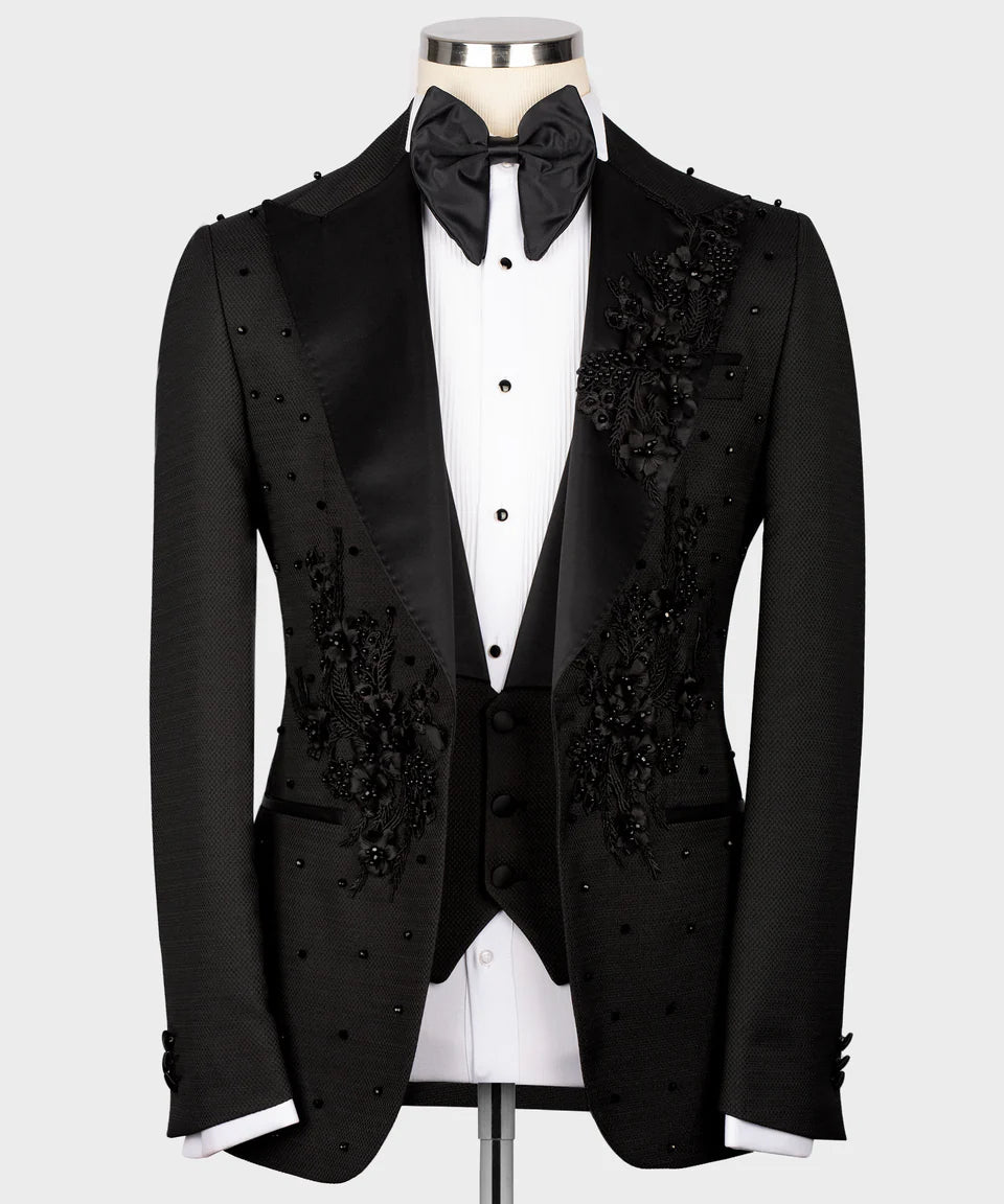 Flower Patterned Black Tuxedo