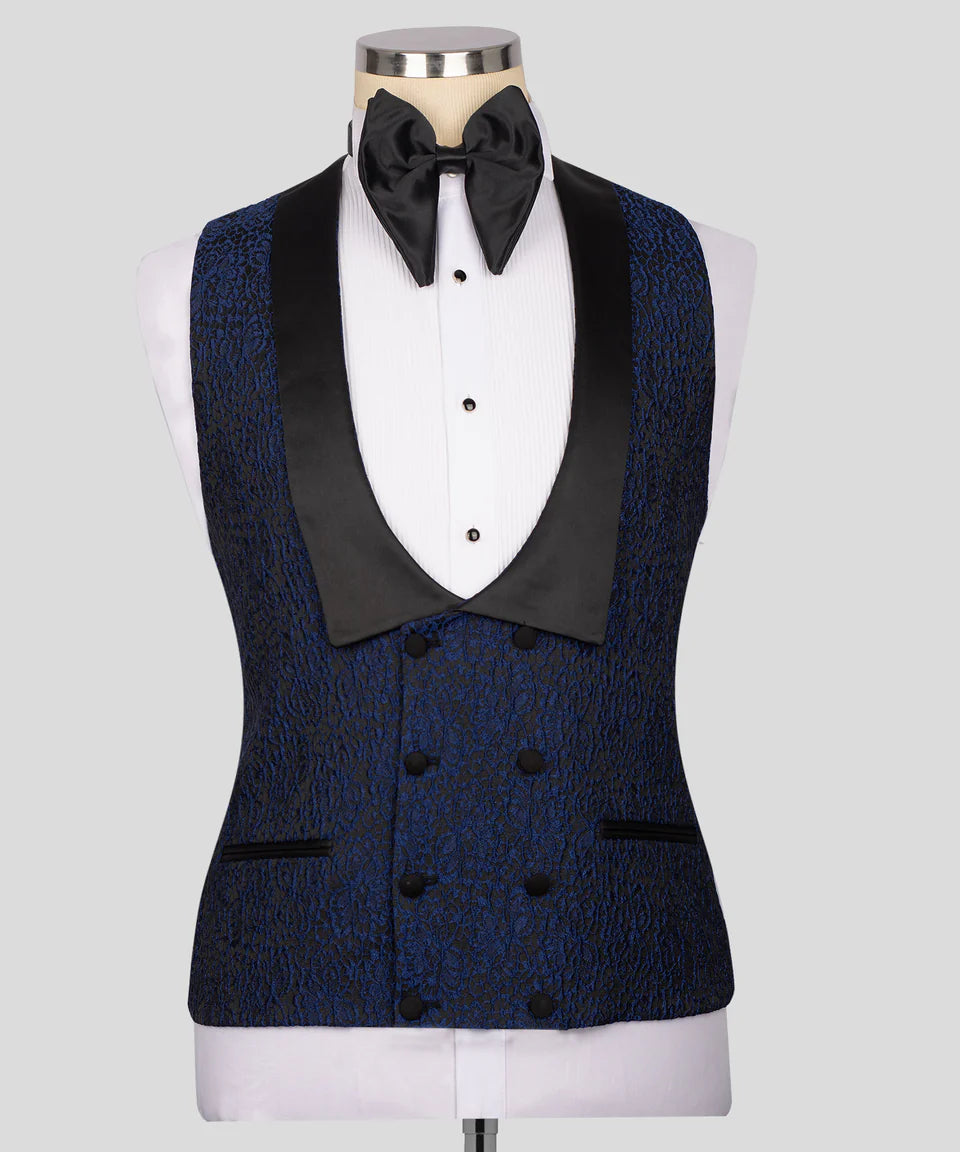 Embossed Fabric Navy Blue Tuxedo