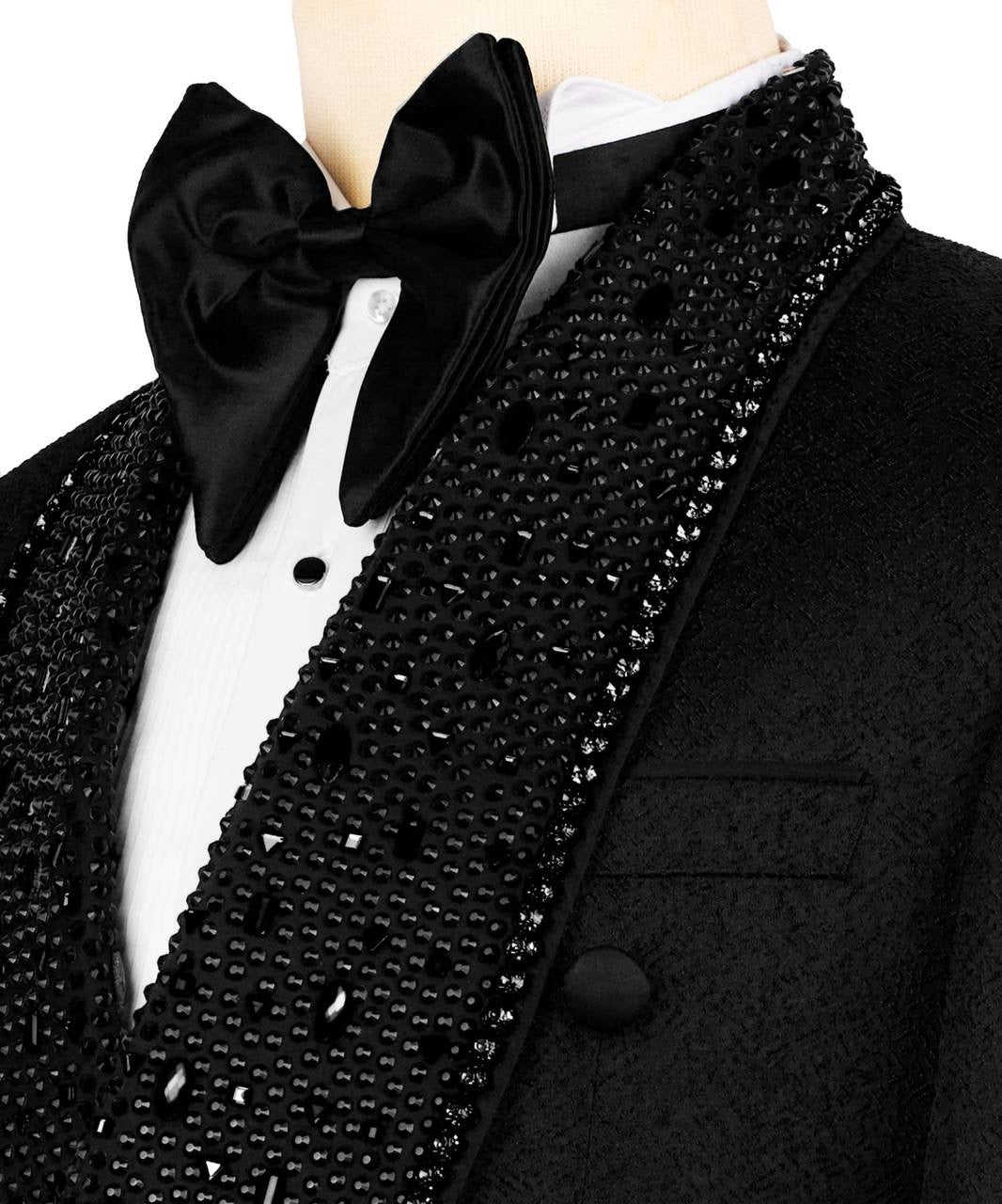 Stone Embellished Belted Tuxedo