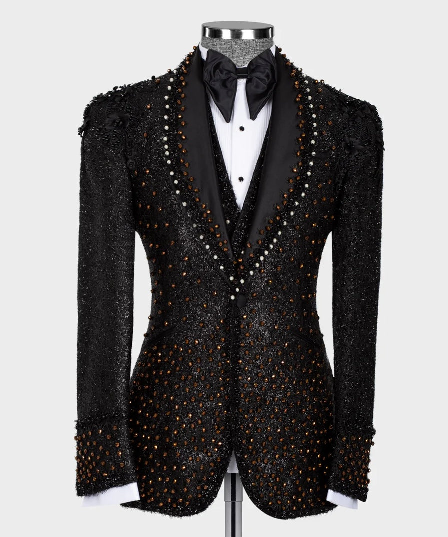 Sparkly Black Tuxedo With Stone Embroidered